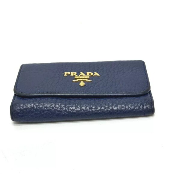 PRADA triangle plate 6-Ring Key Case Leather blue/GoldHardware - Picture 5 of 13